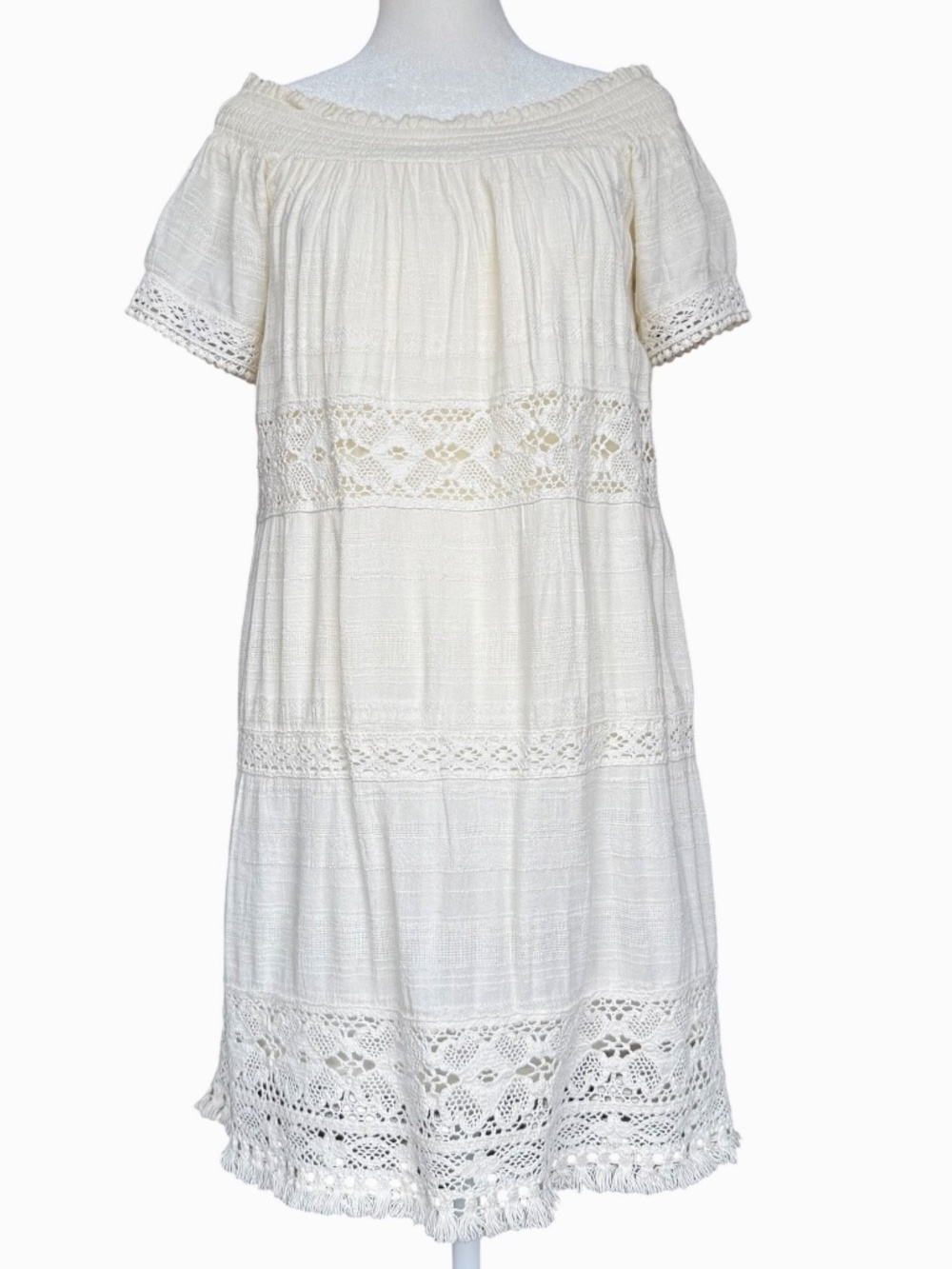 NWT American Eagle Off The Shoulder Crochet Lacey Dress Off White Sz‎ S